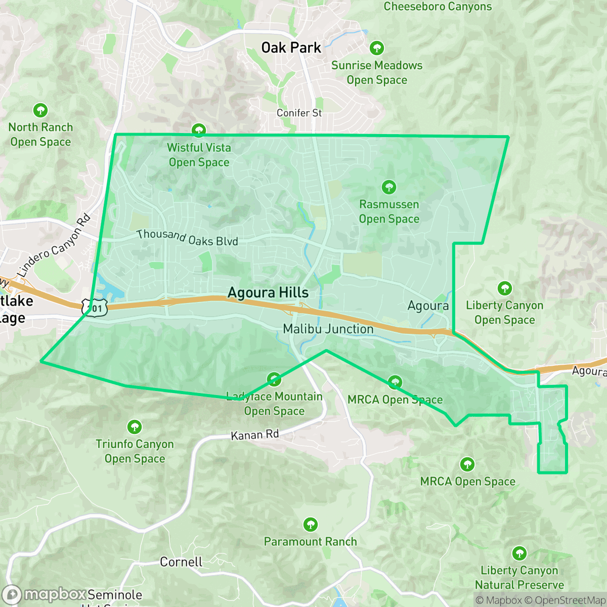 Map showing the location of Agoura Hills, CA — coverage area