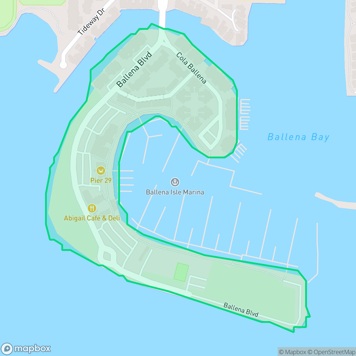 Map showing the location of Ballena Bay, Alameda, CA