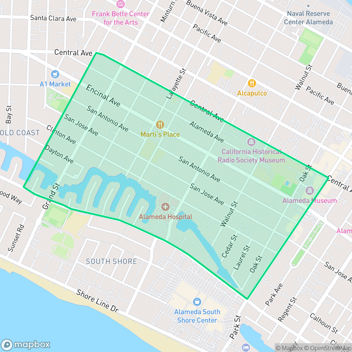 Map showing the location of Bronze Coast, Alameda, CA