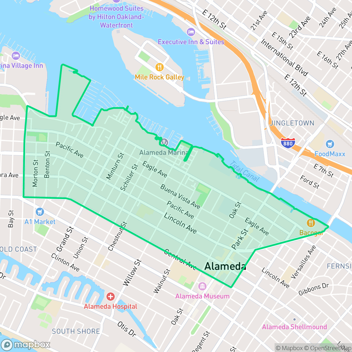 Map showing the location of Central, Alameda, CA