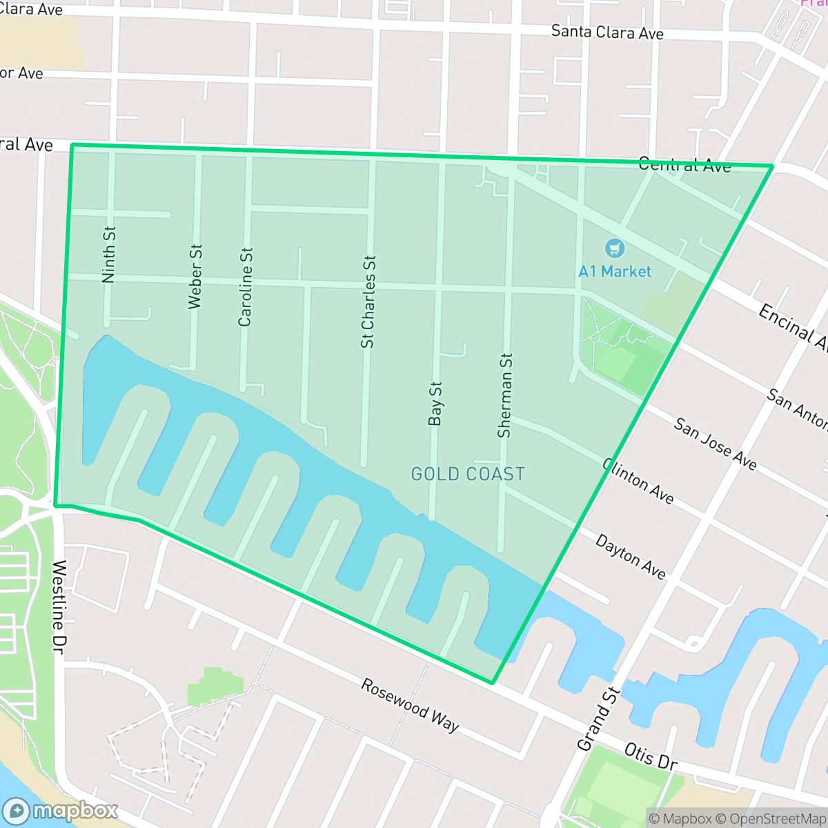 Map showing the location of Gold Coast, Alameda, CA