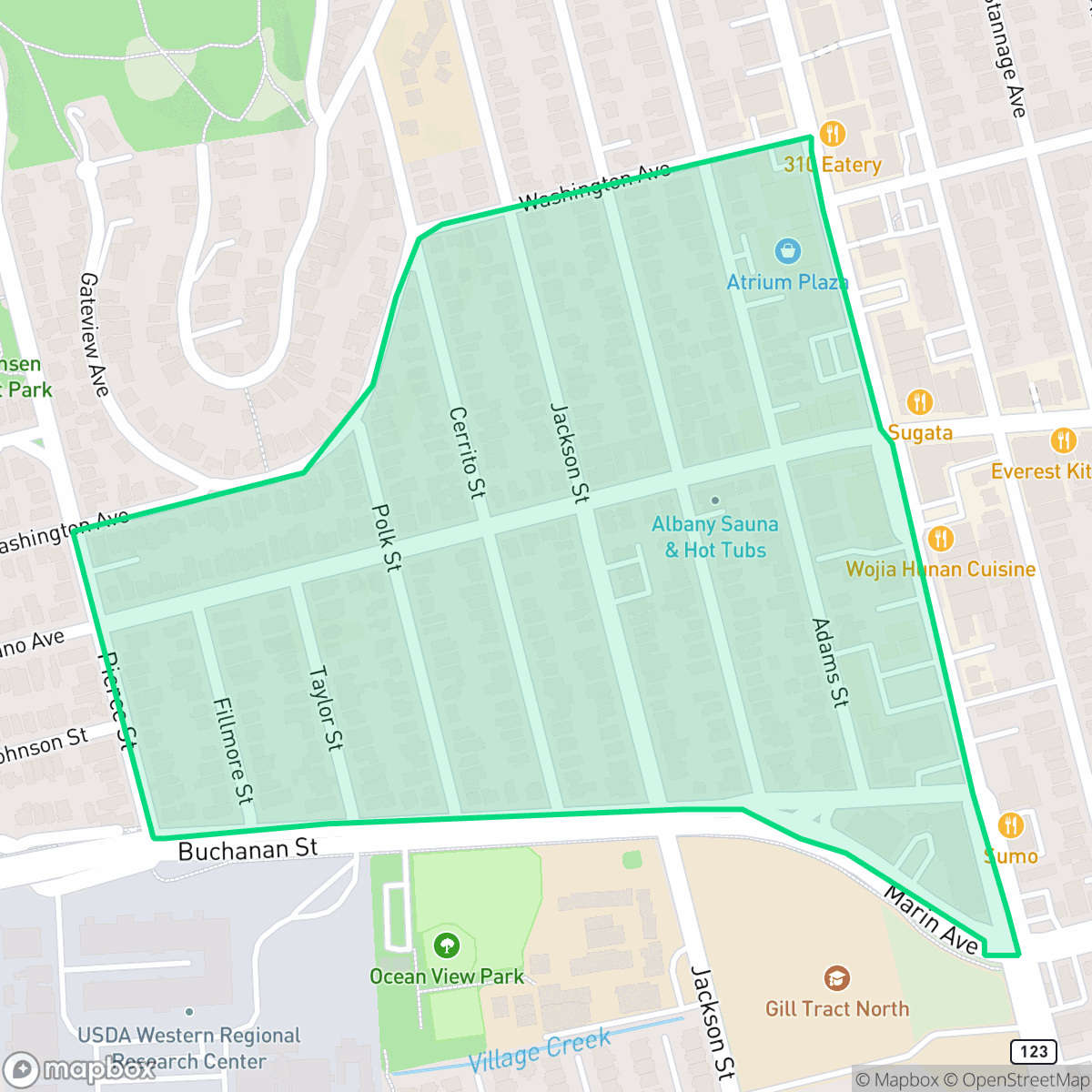Map showing the location of Solano Hill, Albany, CA