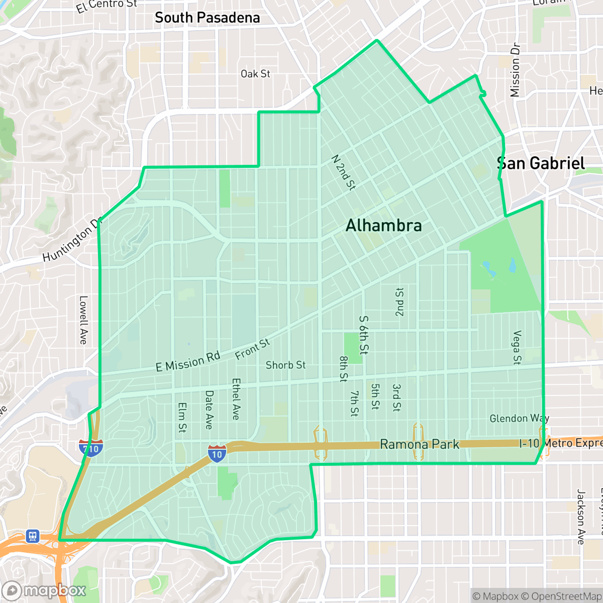 Map showing the location of Alhambra, CA — coverage area