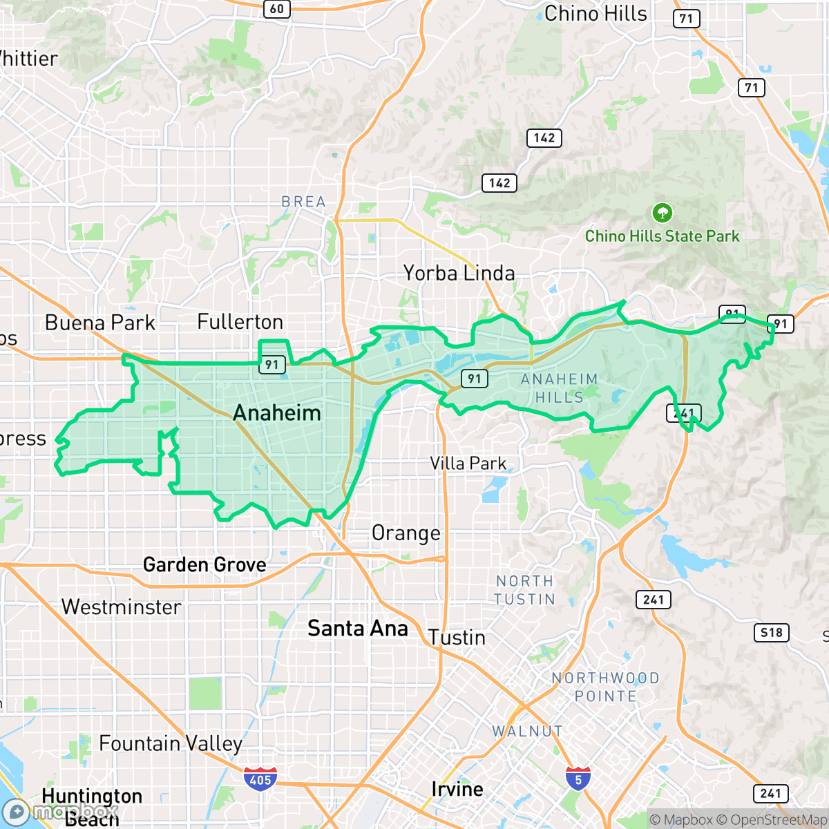 Map showing the location of Anaheim, CA — coverage area