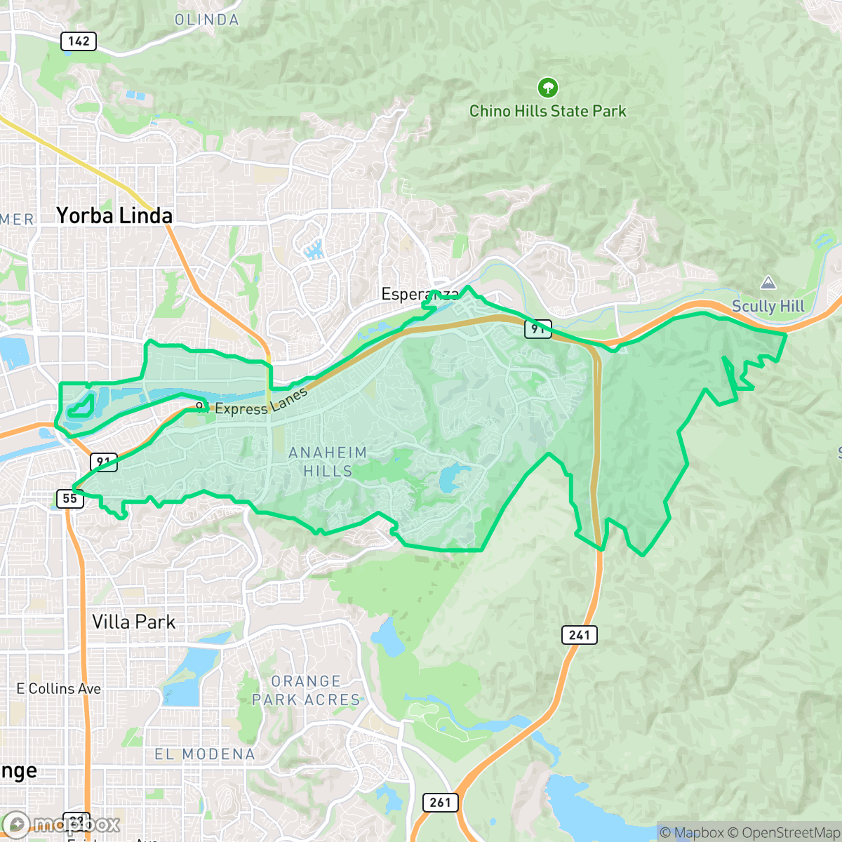 Map showing the location of Anaheim Hills, Anaheim, CA