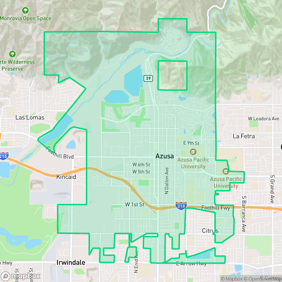 Map showing the location of Azusa, CA — coverage area