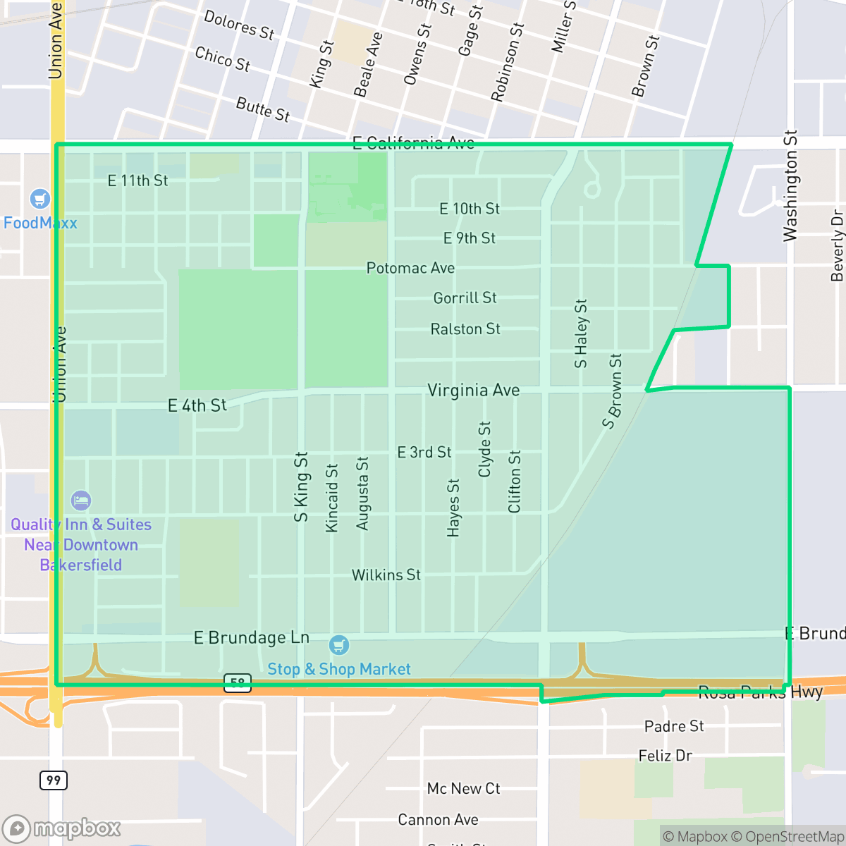 Map showing the location of Lakeview, Bakersfield, CA