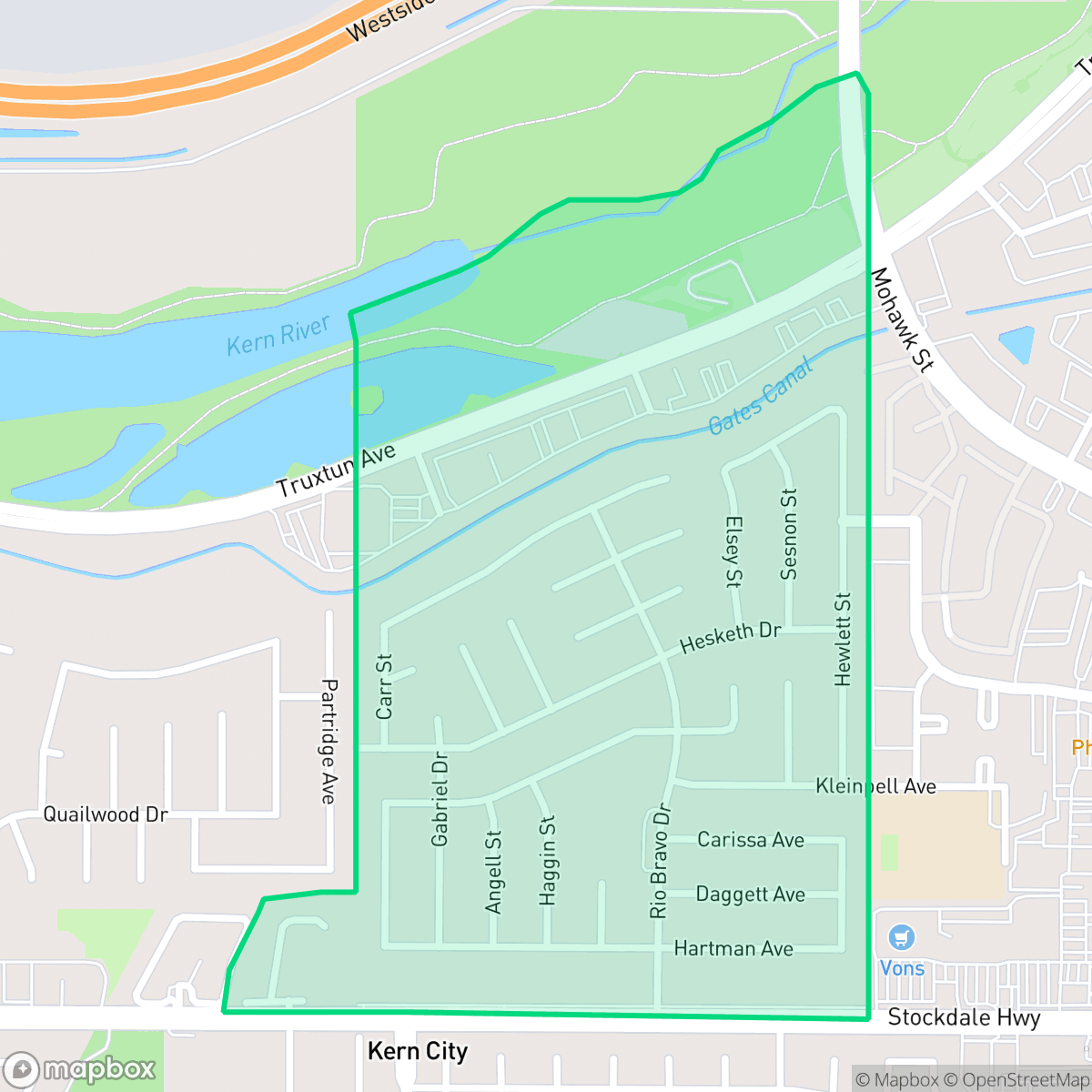Map showing the location of Quailwood, Bakersfield, CA