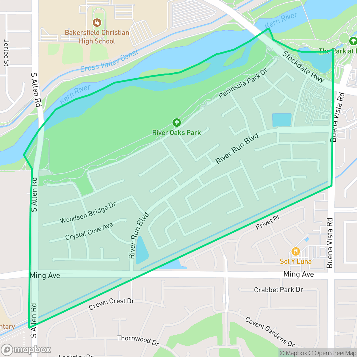 Map showing the location of River Oaks, Bakersfield, CA