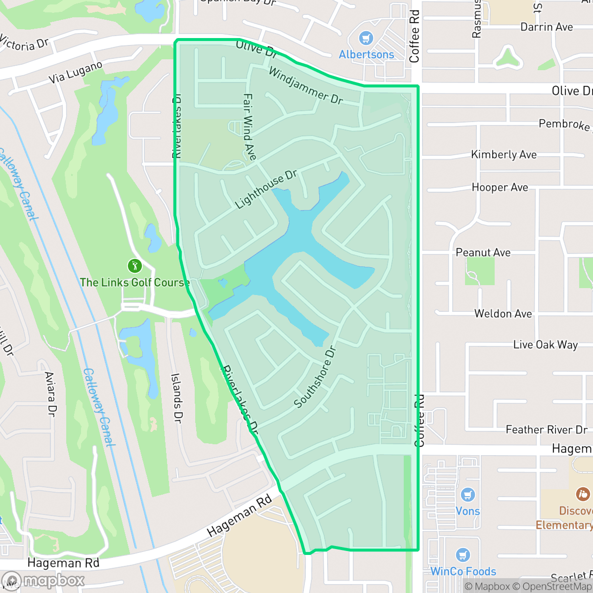 Map showing the location of Riverlakes, Bakersfield, CA