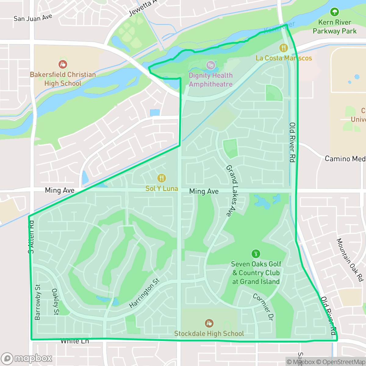 Map showing the location of Seven Oaks, Bakersfield, CA