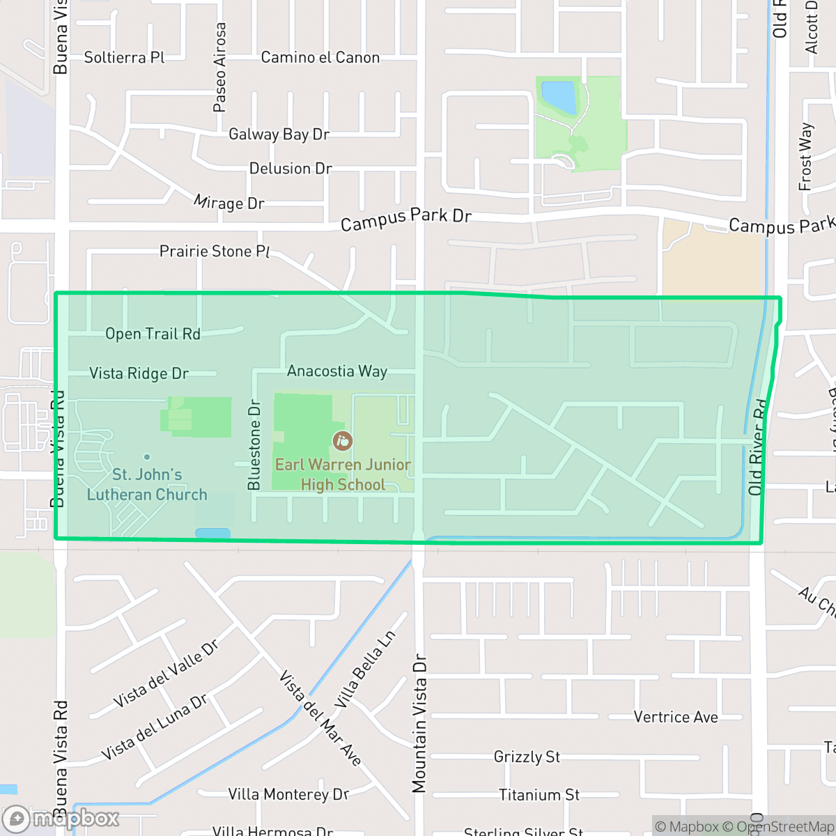 Map showing the location of Southern Oaks, Bakersfield, CA
