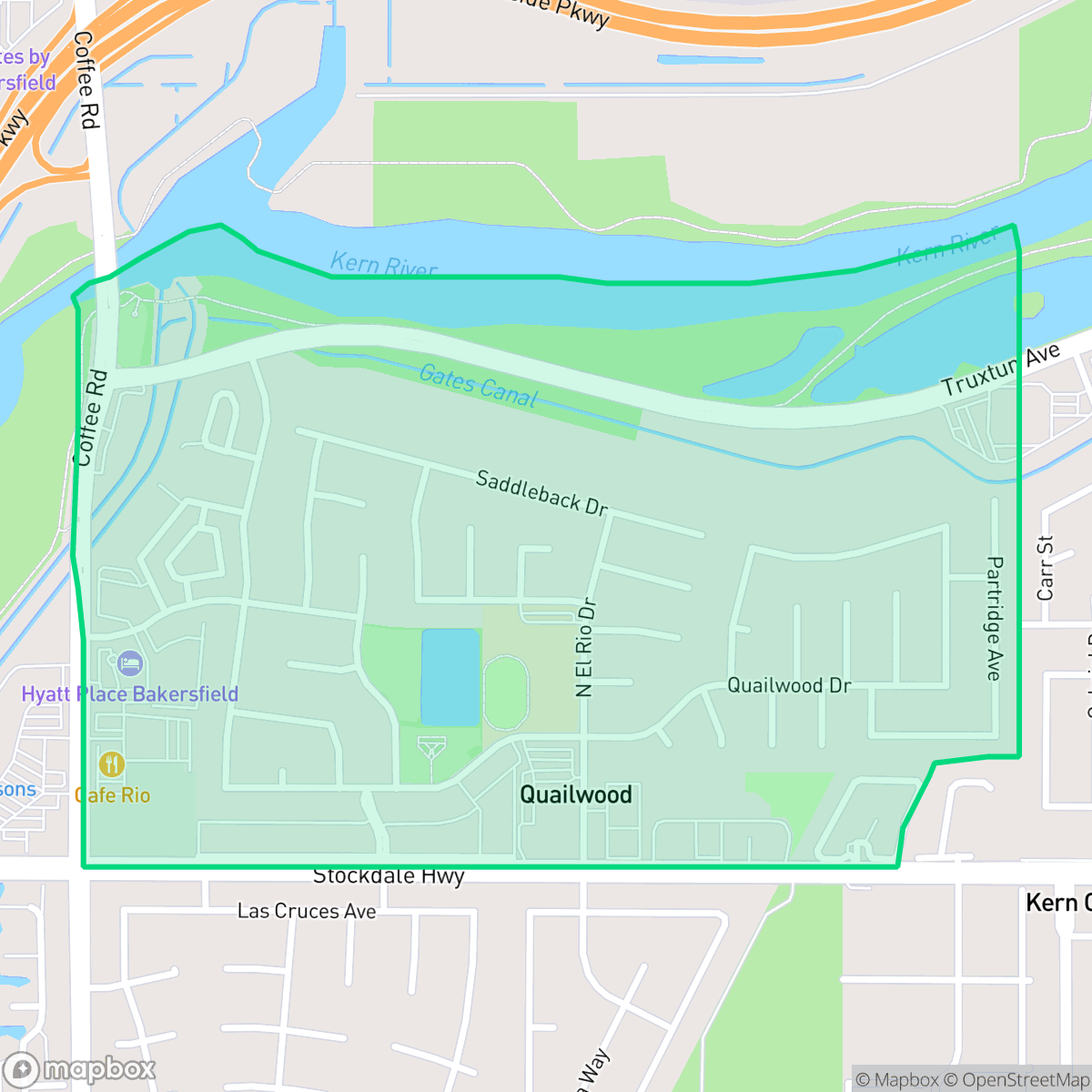 Map showing the location of Stockdale Greens, Bakersfield, CA