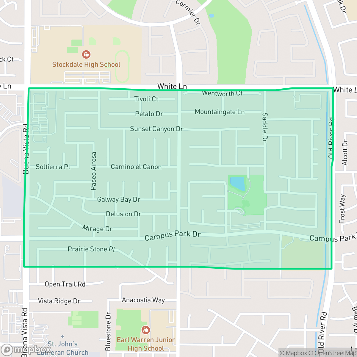 Map showing the location of Tevis Ranch, Bakersfield, CA