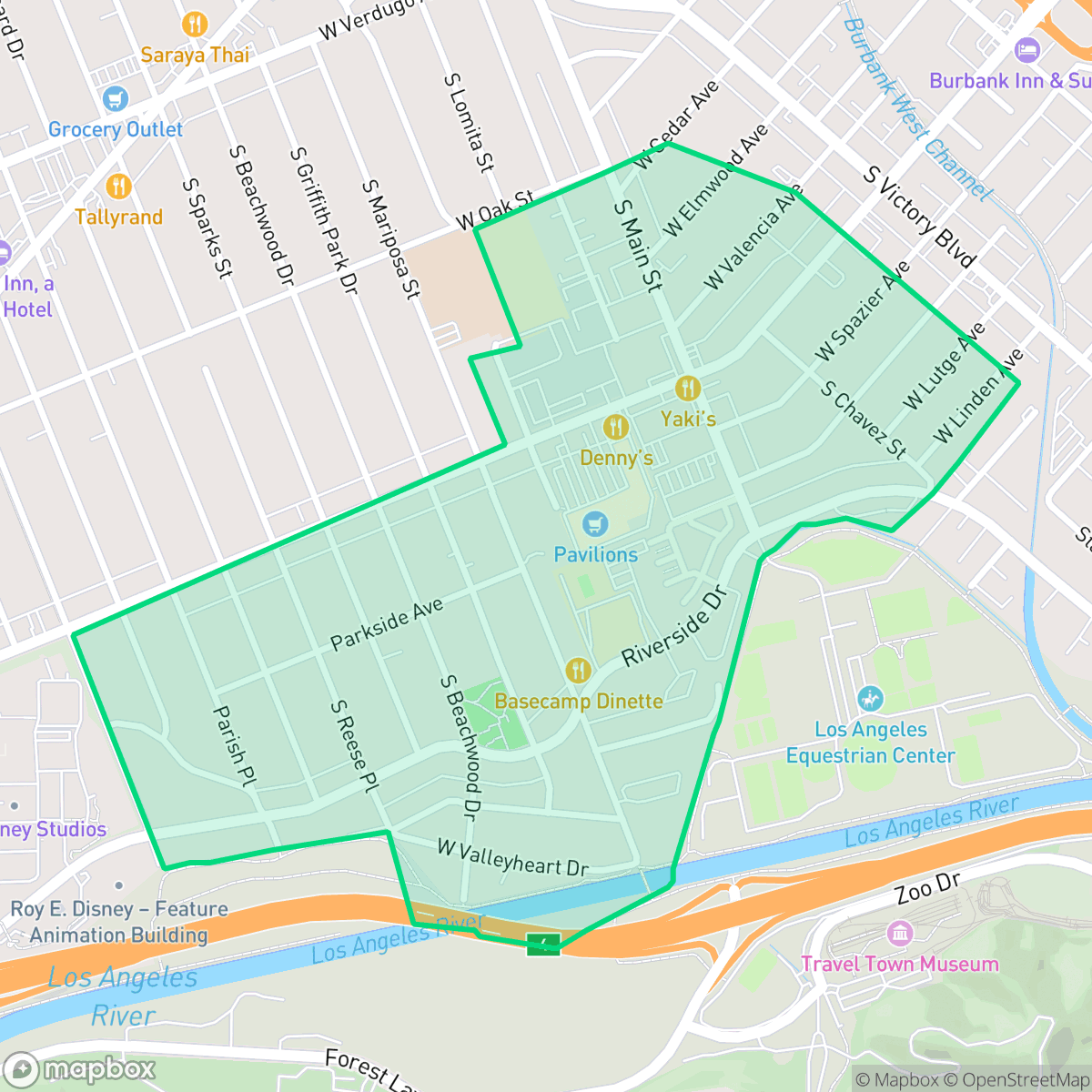Map showing the location of Rancho, Burbank, CA