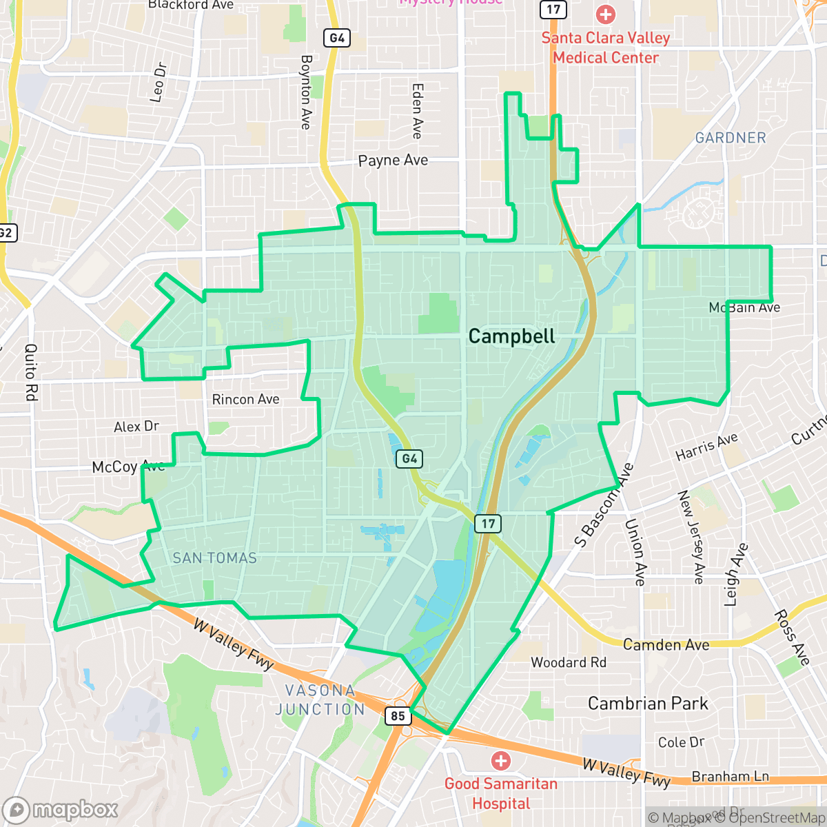 Map showing the location of Campbell, CA — coverage area
