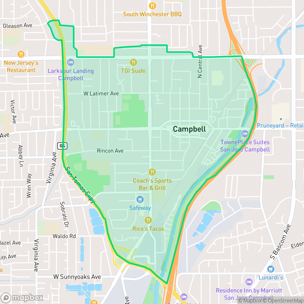 Map showing the location of Central Campbell, Campbell, CA