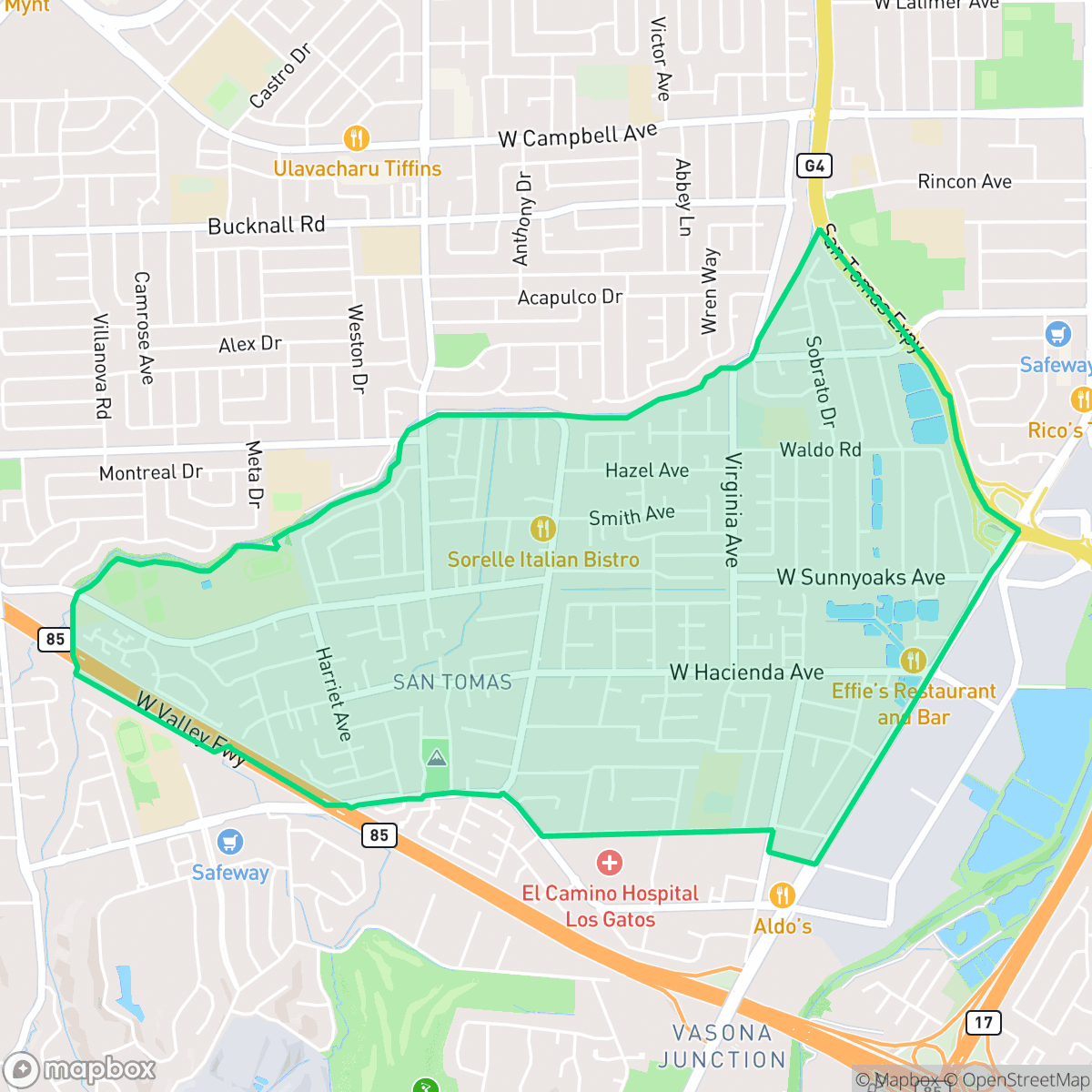 Map showing the location of San Tomas, Campbell, CA