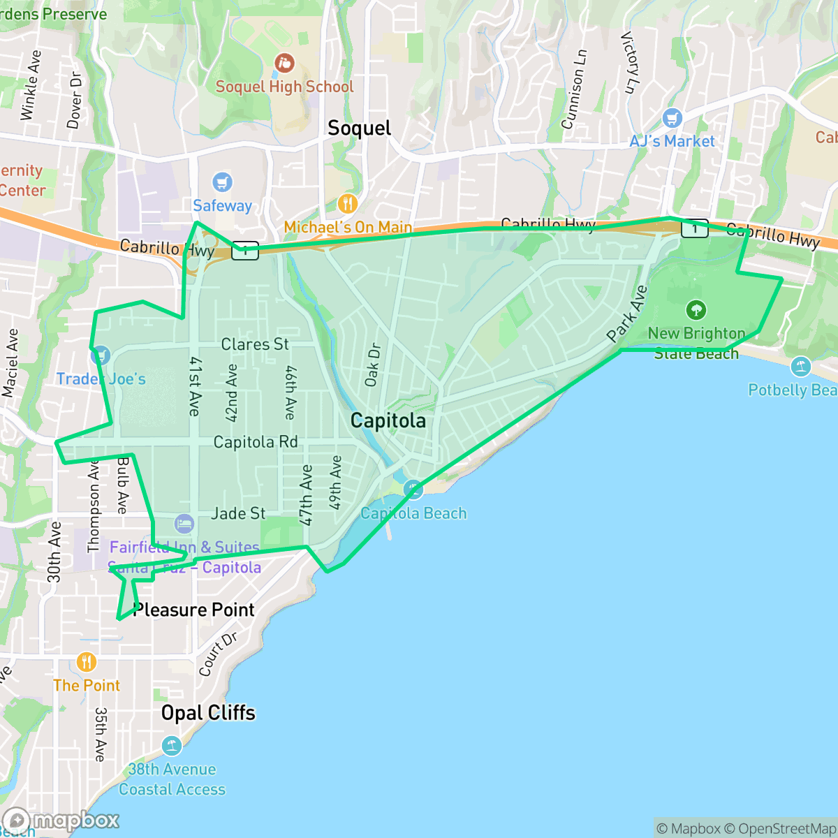 Map showing the location of Capitola, CA — coverage area