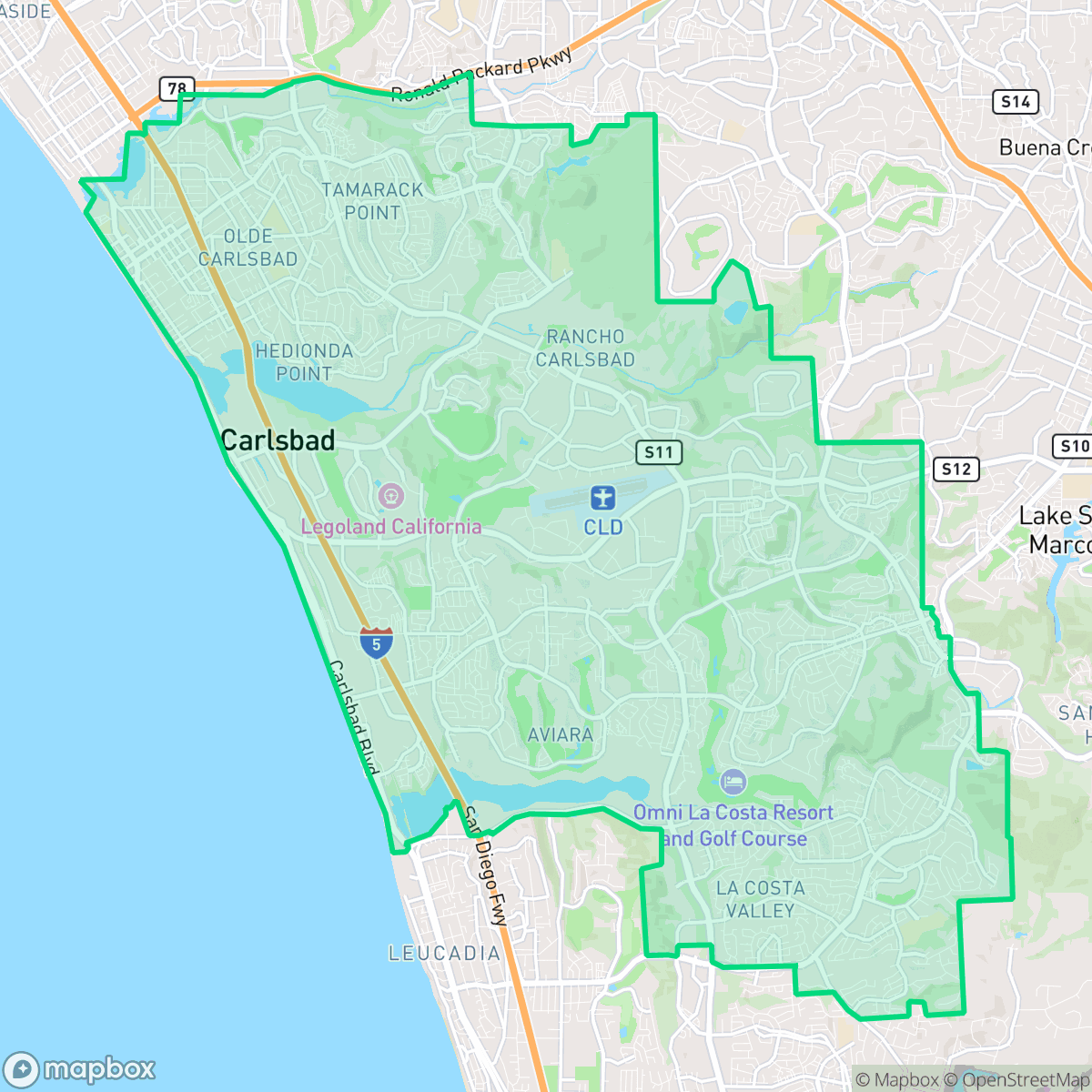 Map showing the location of Carlsbad, CA — coverage area