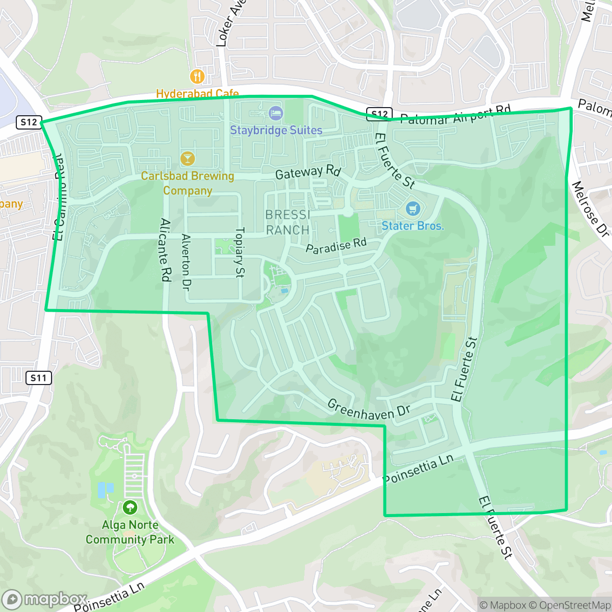 Map showing the location of Bressi Ranch, Carlsbad, CA