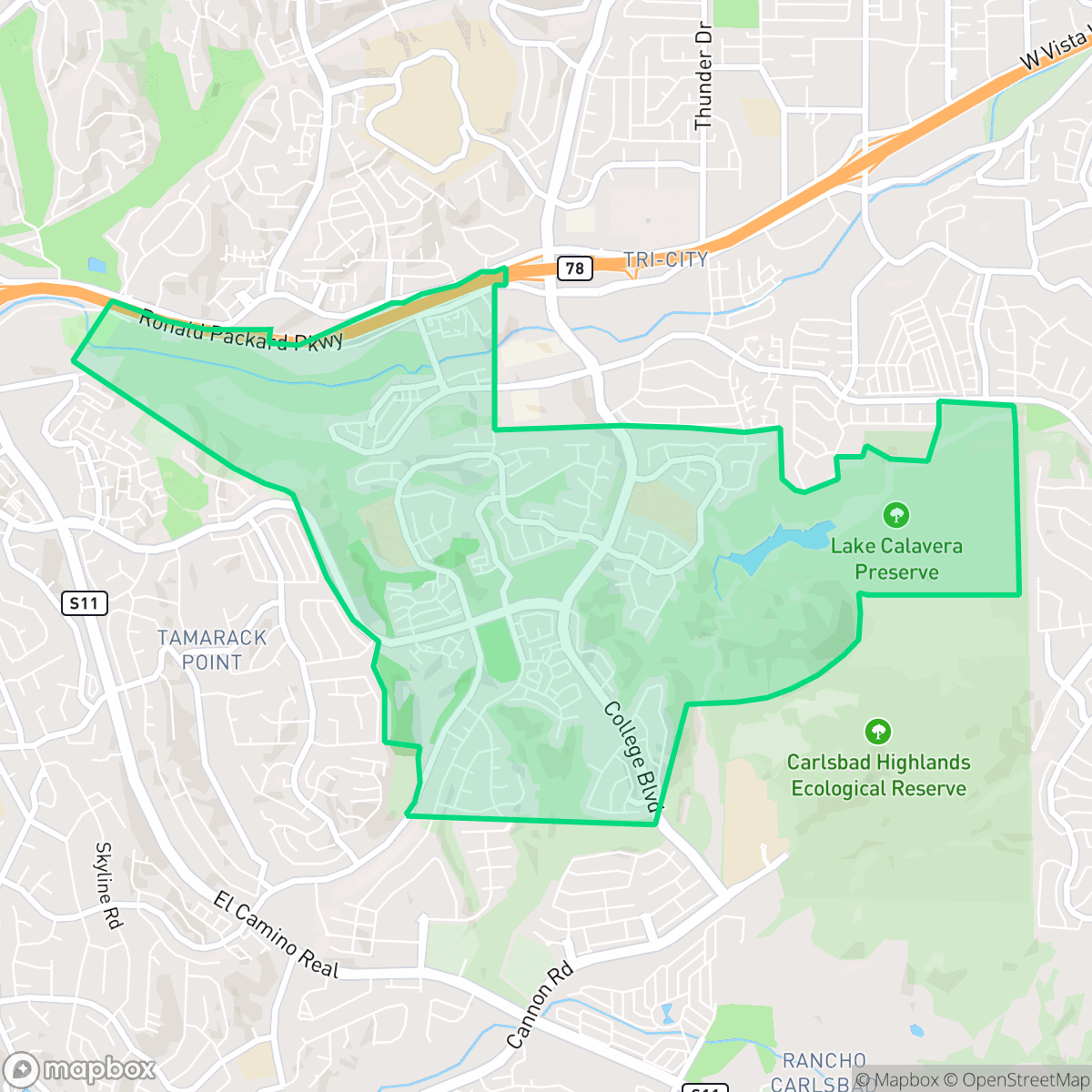 Map showing the location of Calavera Hills, Carlsbad, CA