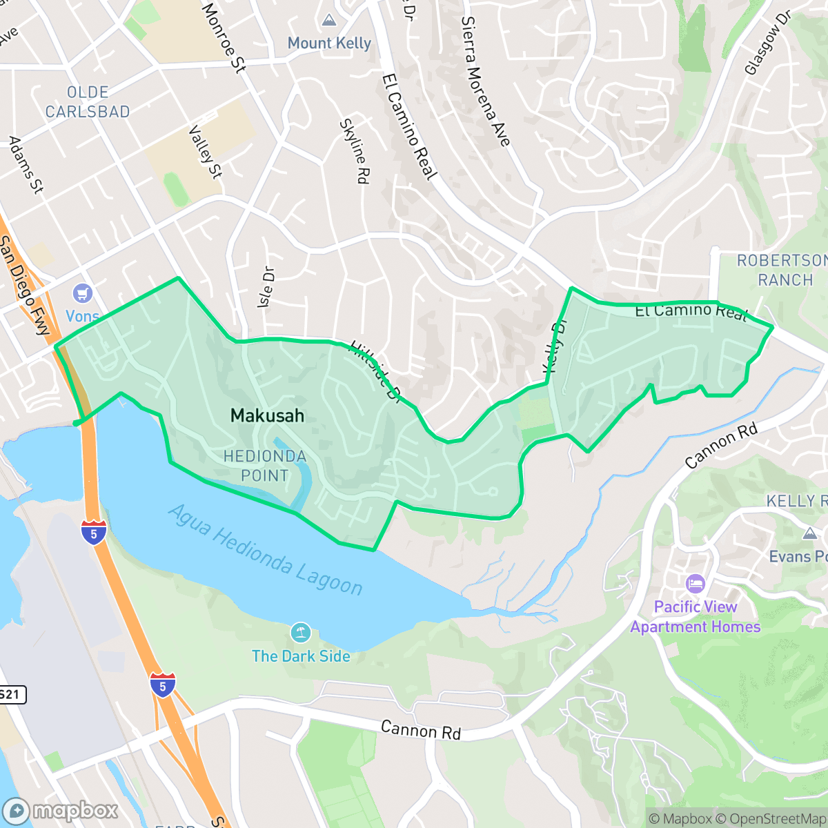 Map showing the location of Hedionda Point, Carlsbad, CA
