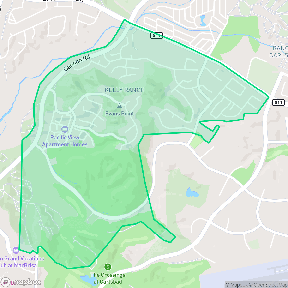 Map showing the location of Kelly Ranch, Carlsbad, CA