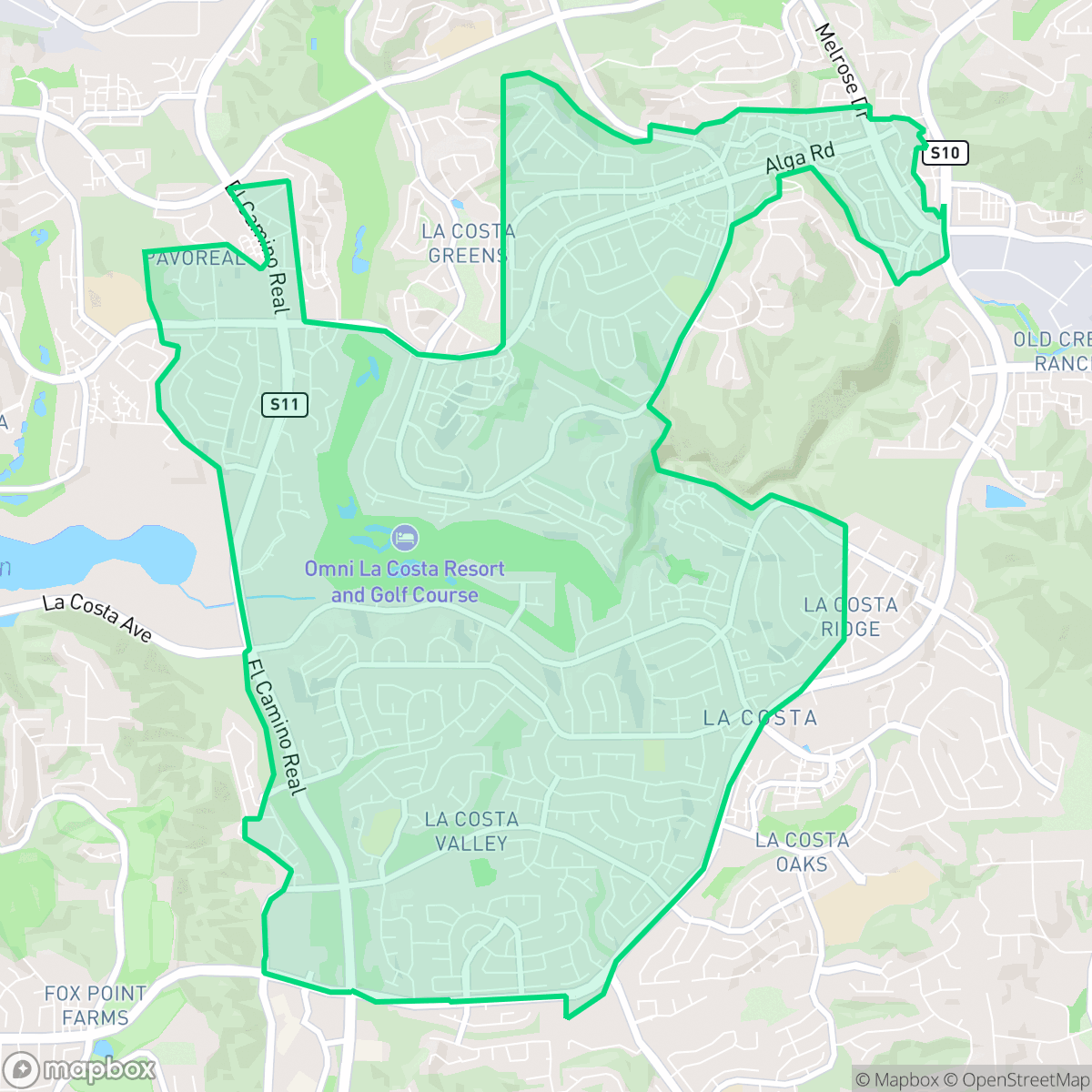 Map showing the location of Rancho La Costa, Carlsbad, CA