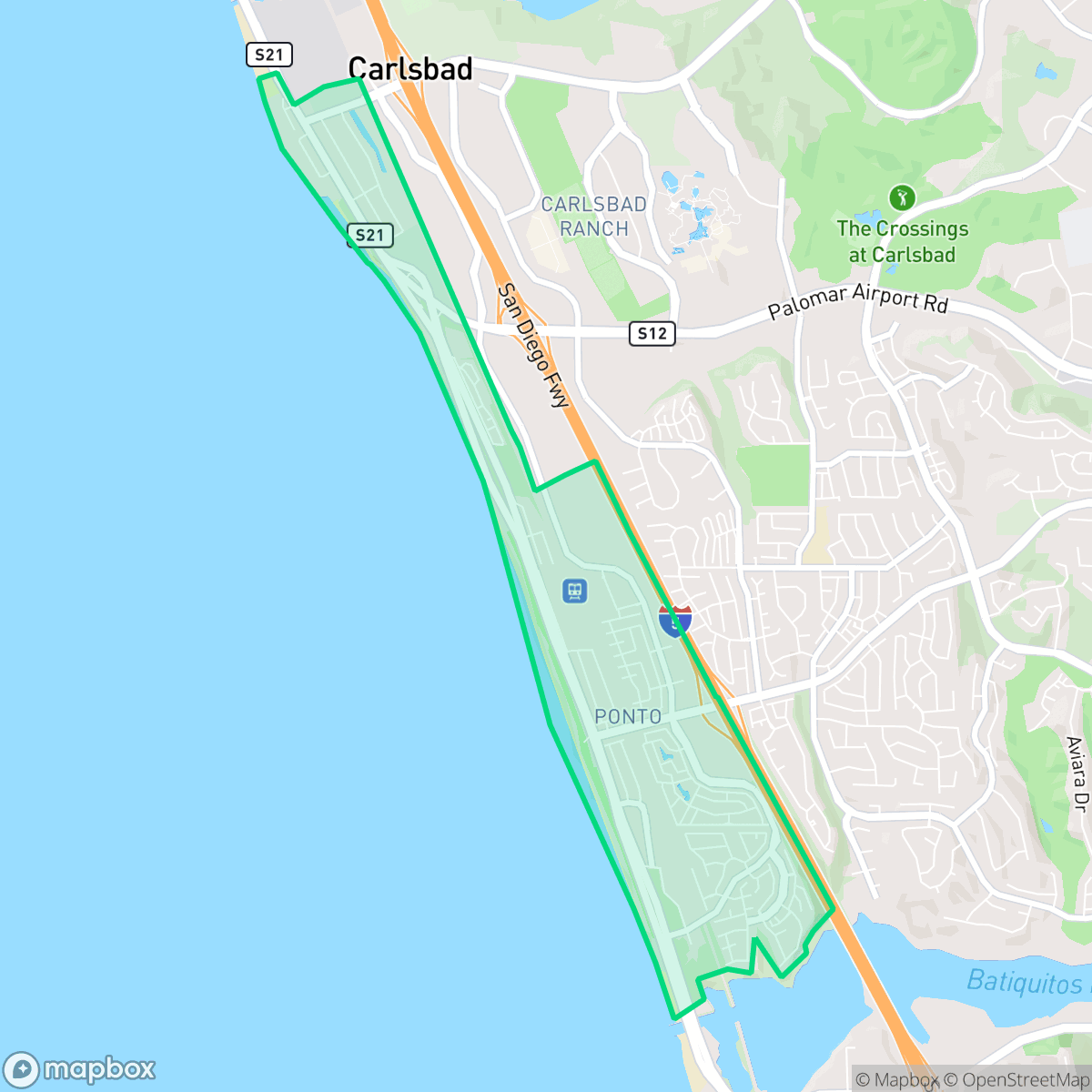 Map showing the location of South Beach, Carlsbad, CA