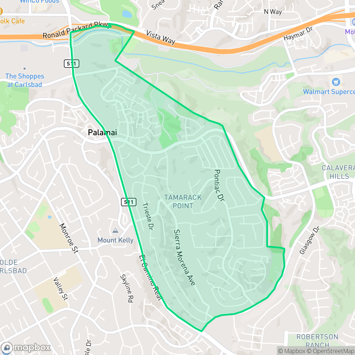 Map showing the location of Tamarack Point, Carlsbad, CA