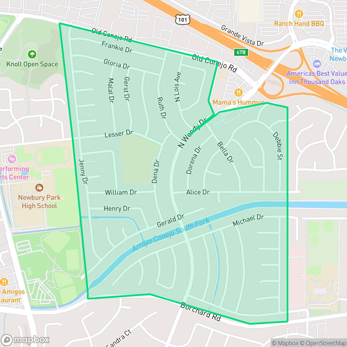Map showing the location of Casa Conejo, CA — coverage area