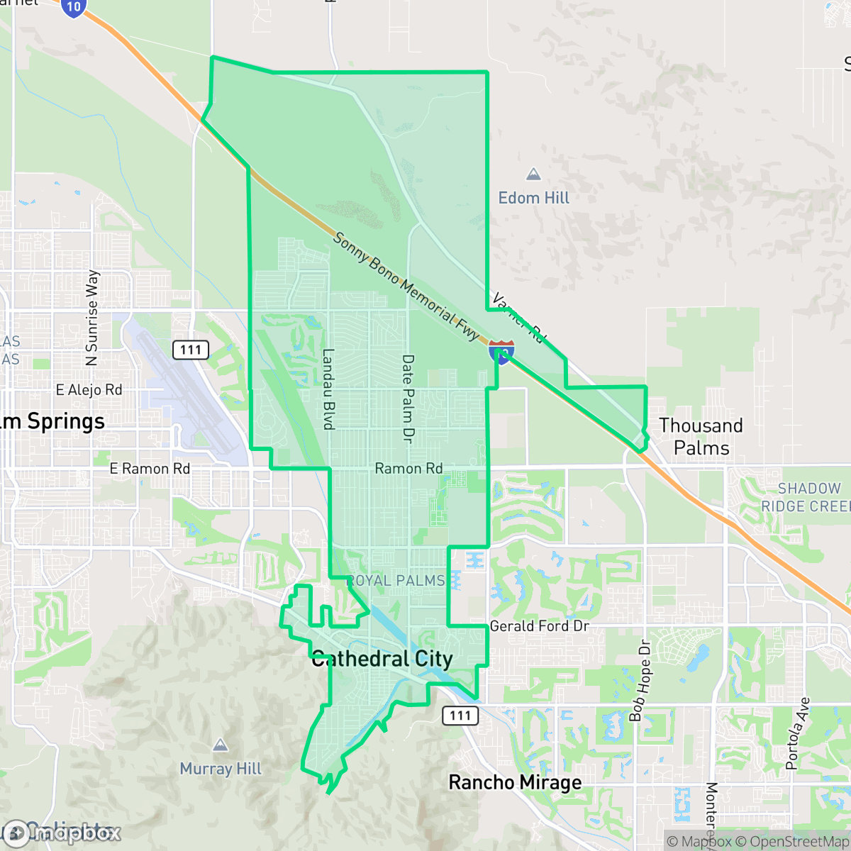 Map showing the location of Cathedral City, CA — coverage area