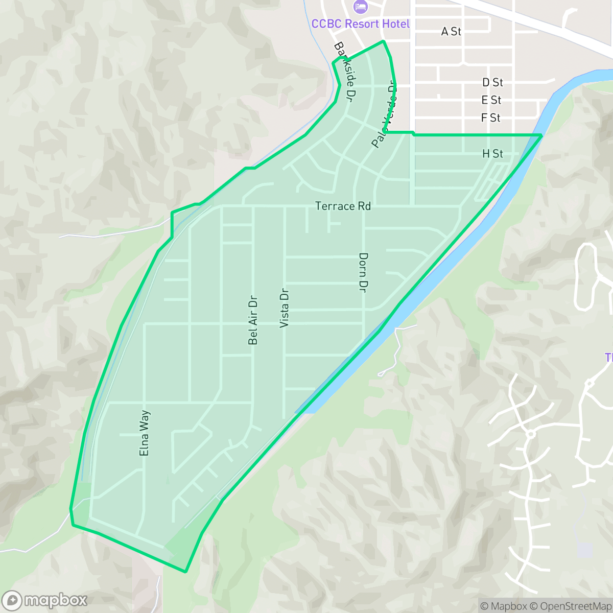Map showing the location of Cathedral Canyon Cove, Cathedral City, CA