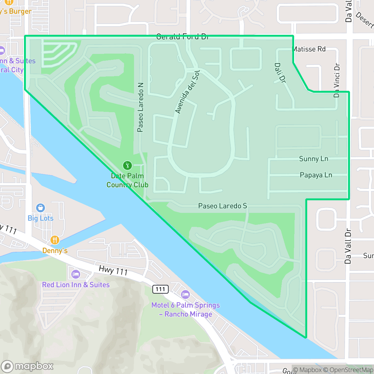 Map showing the location of The Grove, Cathedral City, CA
