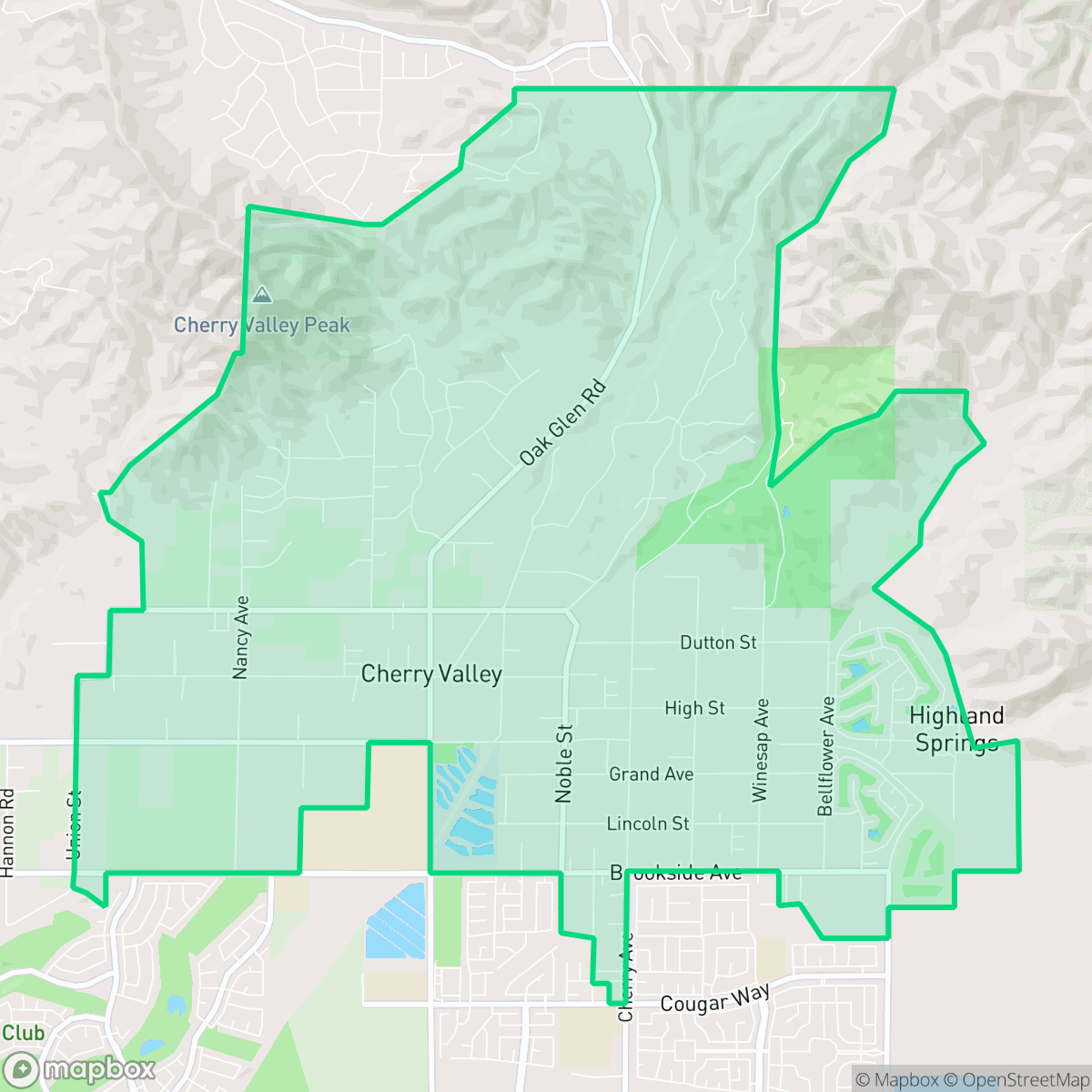 Map showing the location of Cherry Valley, CA — coverage area