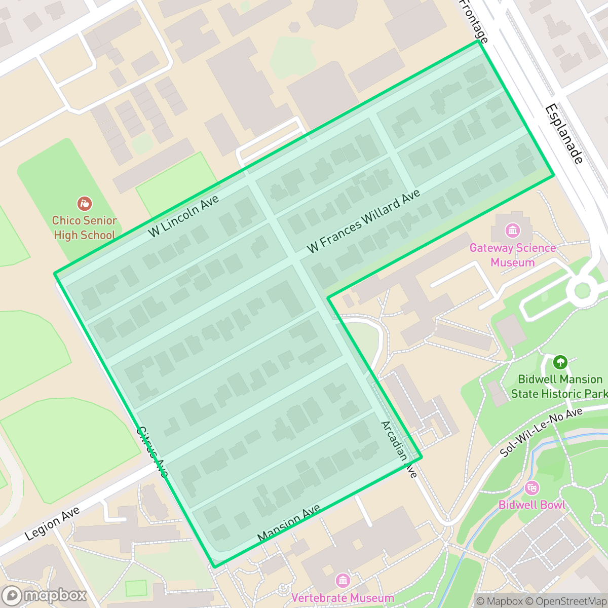 Map showing the location of Mansion park, Chico, CA