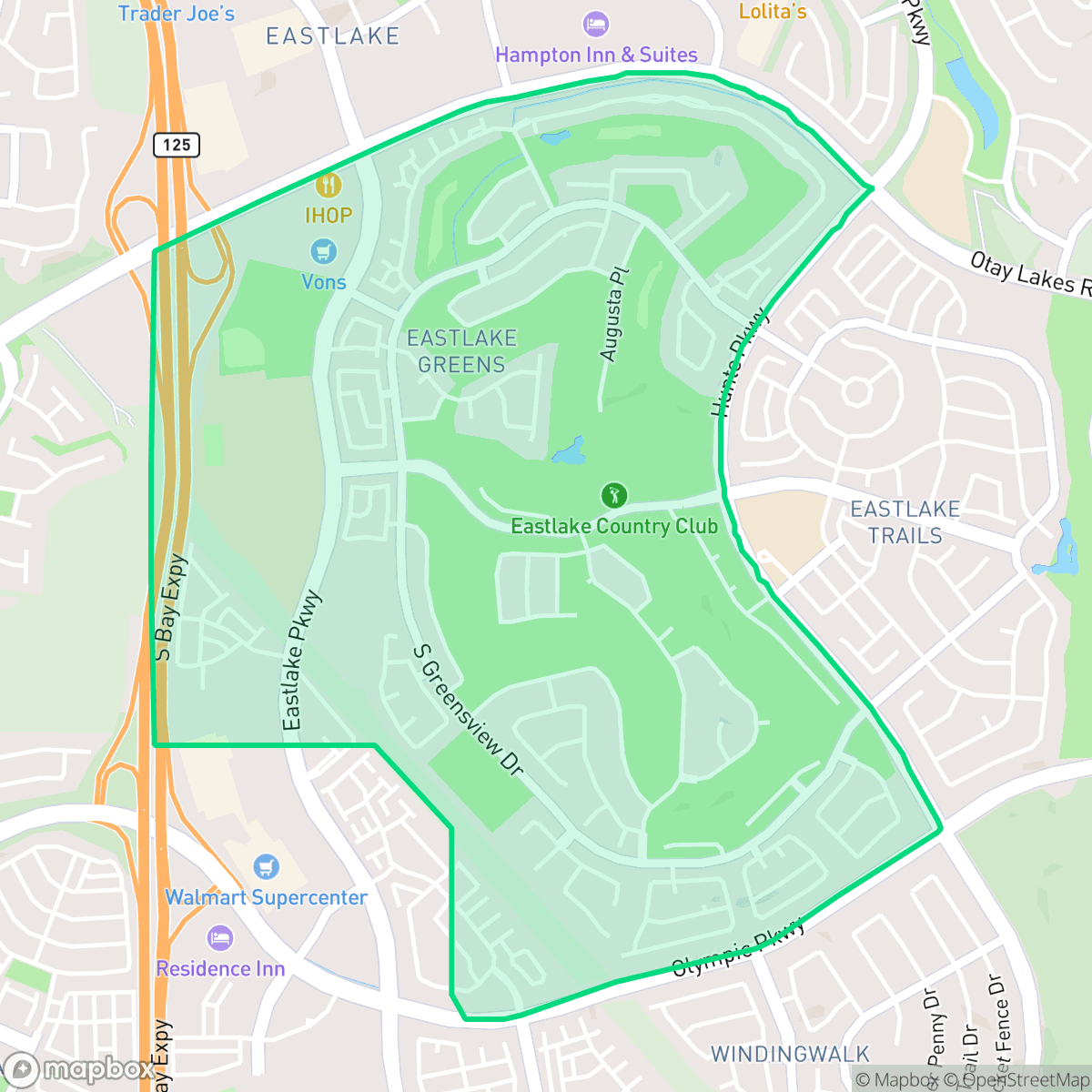 Map showing the location of Eastlake Greens, Chula Vista, CA