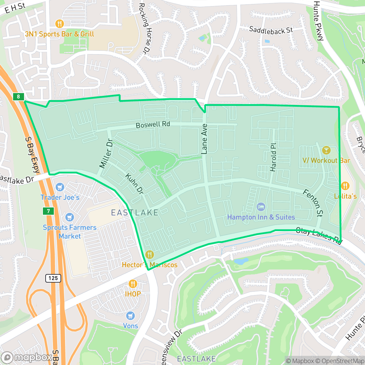 Map showing the location of Fenton St, Chula Vista, CA