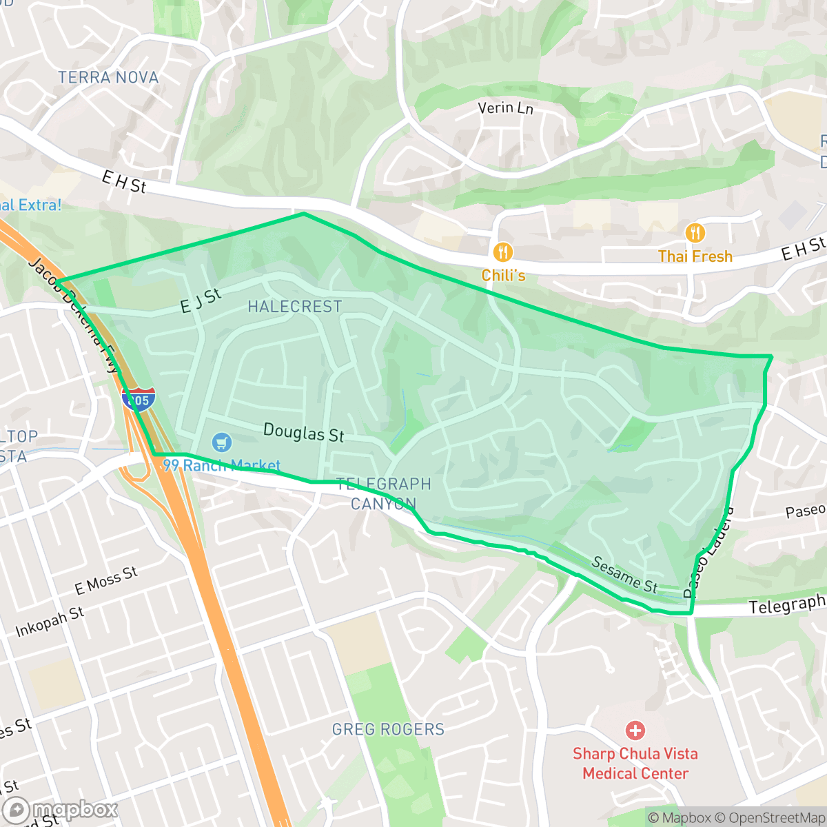 Map showing the location of Lynwood Hills, Chula Vista, CA