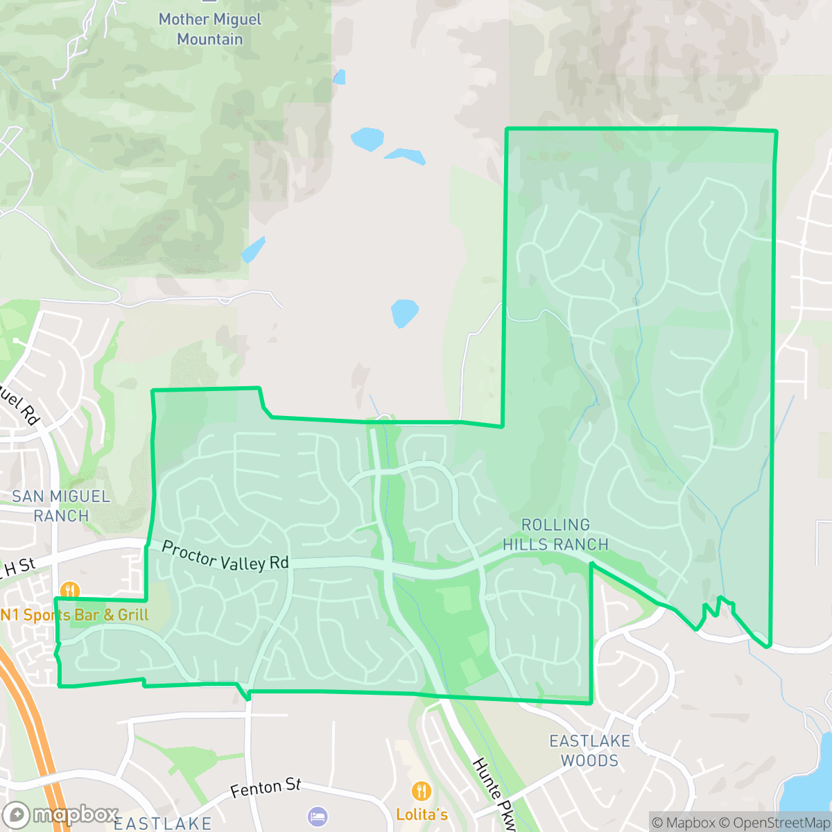 Map showing the location of Rolling Hills Ranch, Chula Vista, CA
