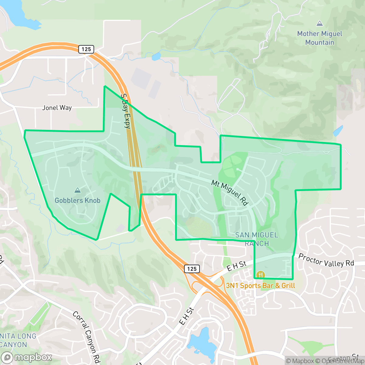 Map showing the location of San Miguel Ranch, Chula Vista, CA