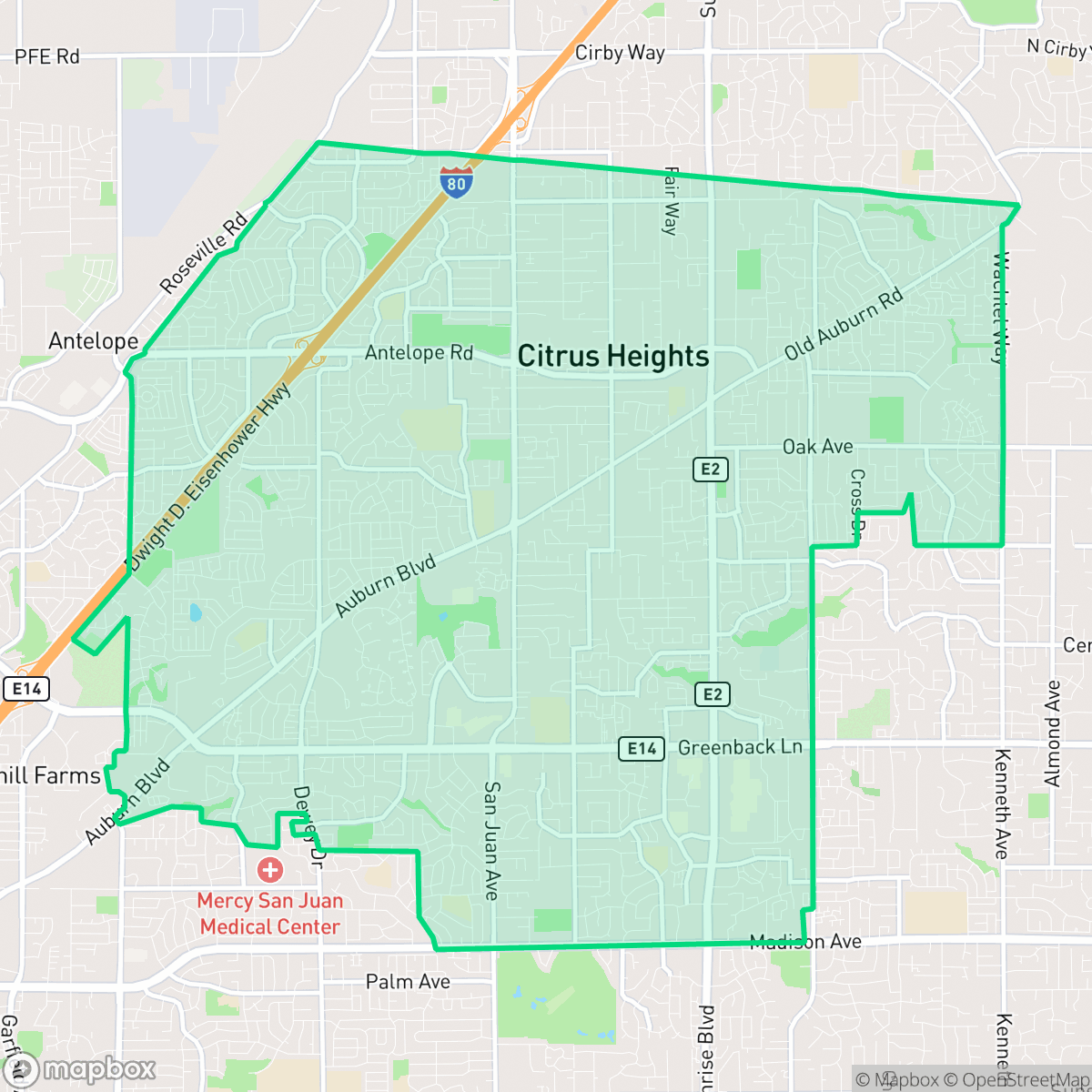 Map showing the location of Citrus Heights, CA — coverage area