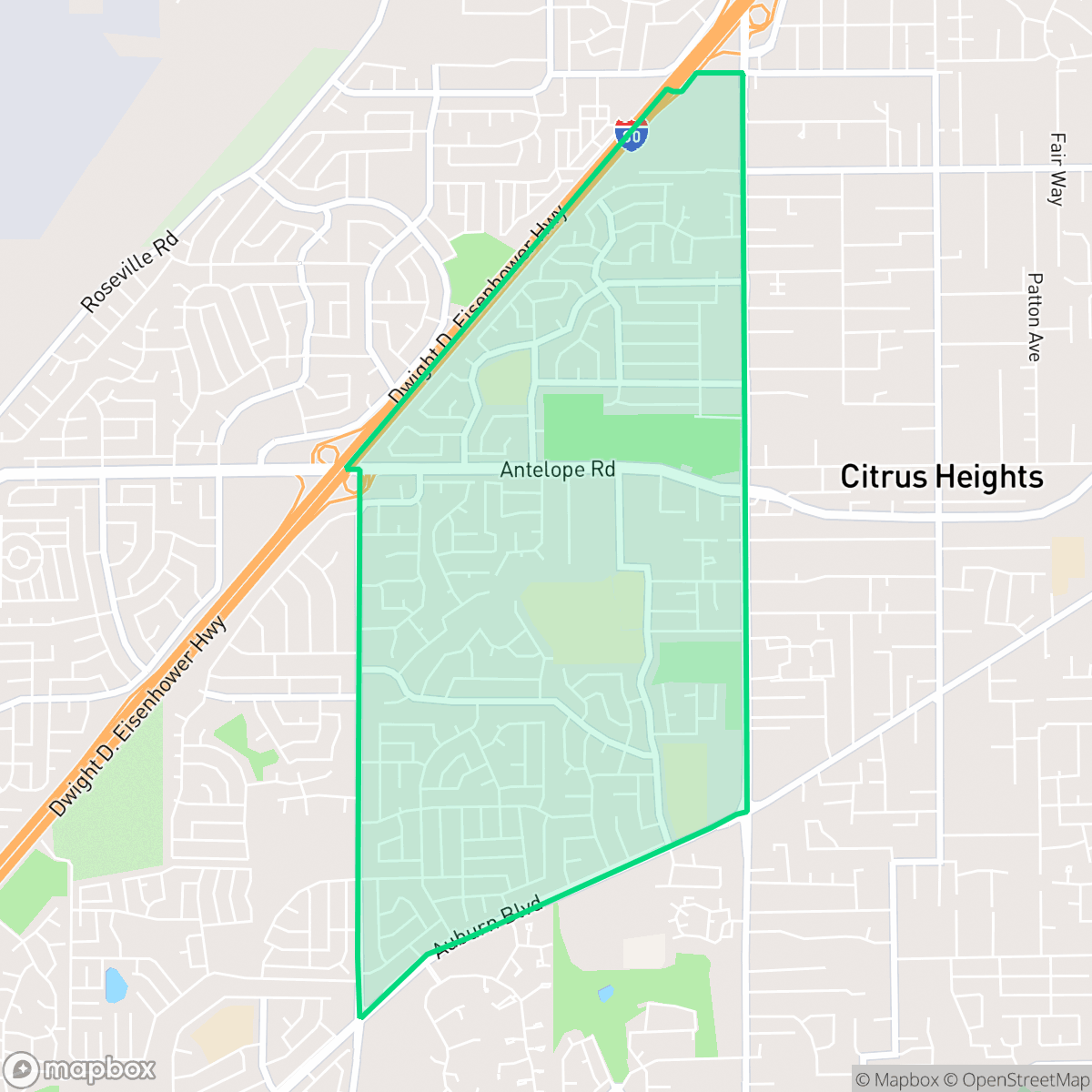 Map showing the location of Rusch Park, Citrus Heights, CA