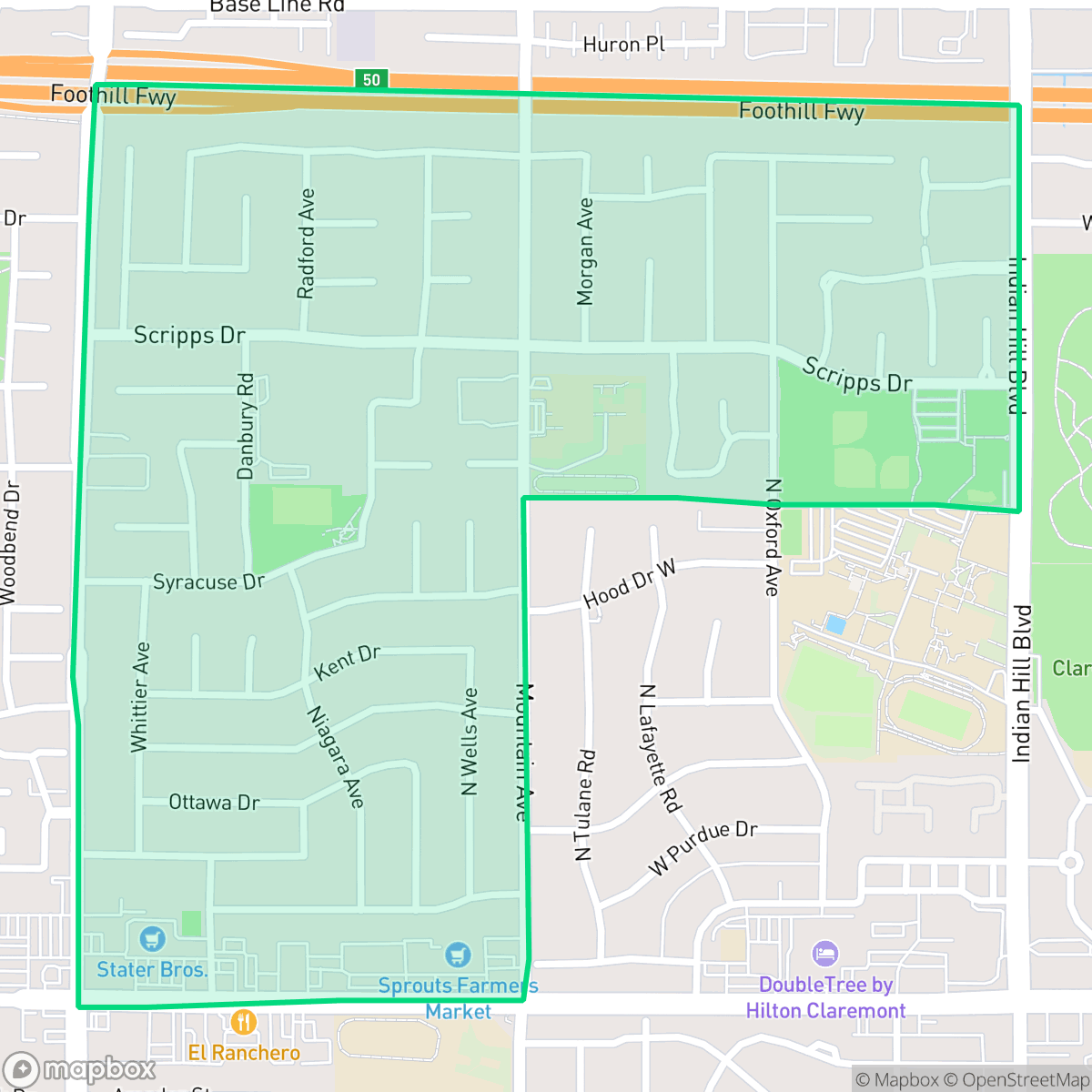 Map showing the location of Condit, Claremont, CA