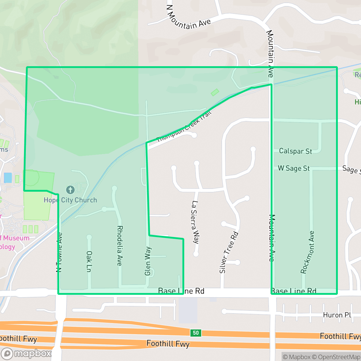 Map showing the location of County Horseshoe Area, Claremont, CA