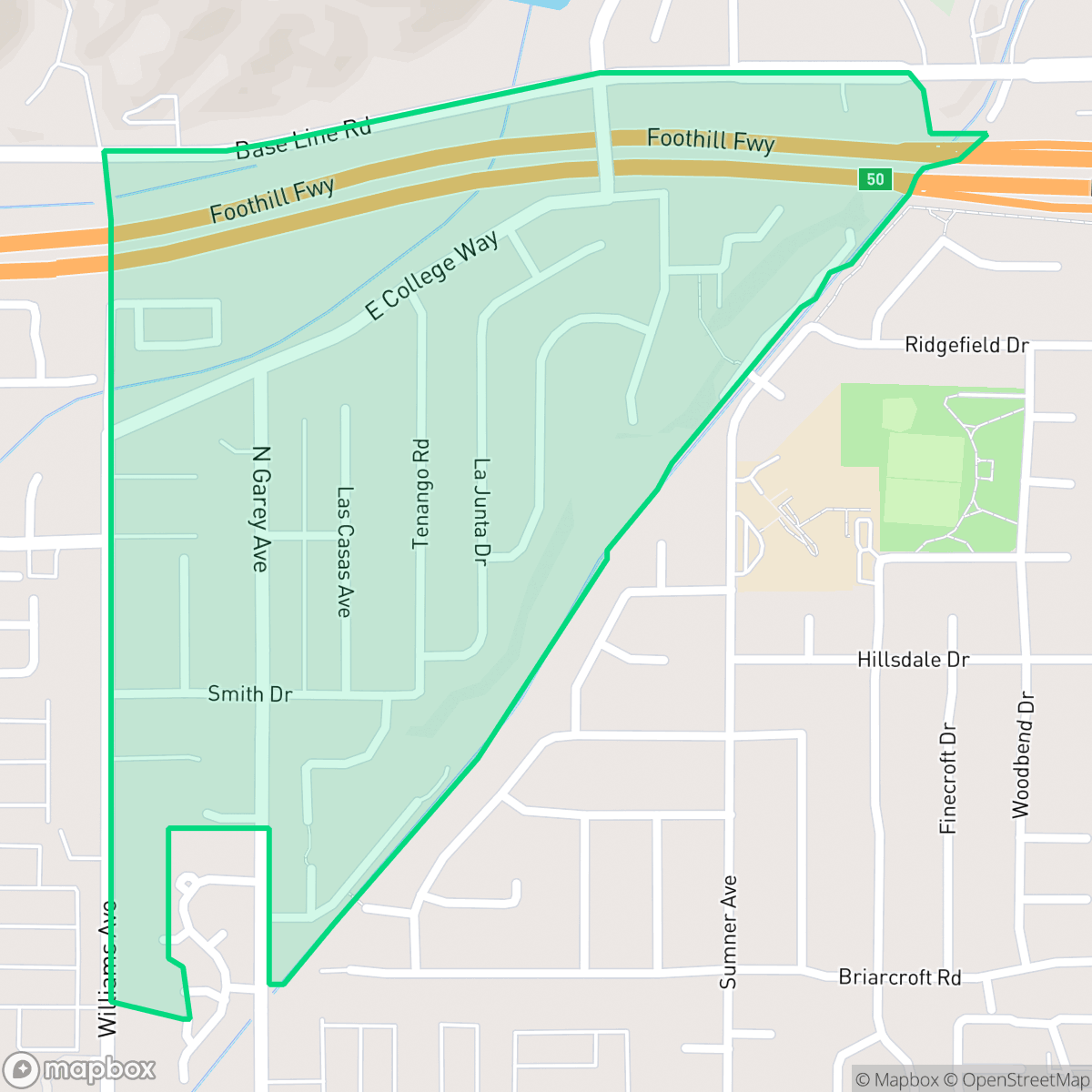 Map showing the location of Piedmont Mesa, Claremont, CA