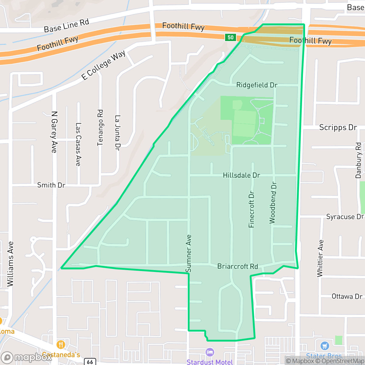 Map showing the location of Sumner, Claremont, CA