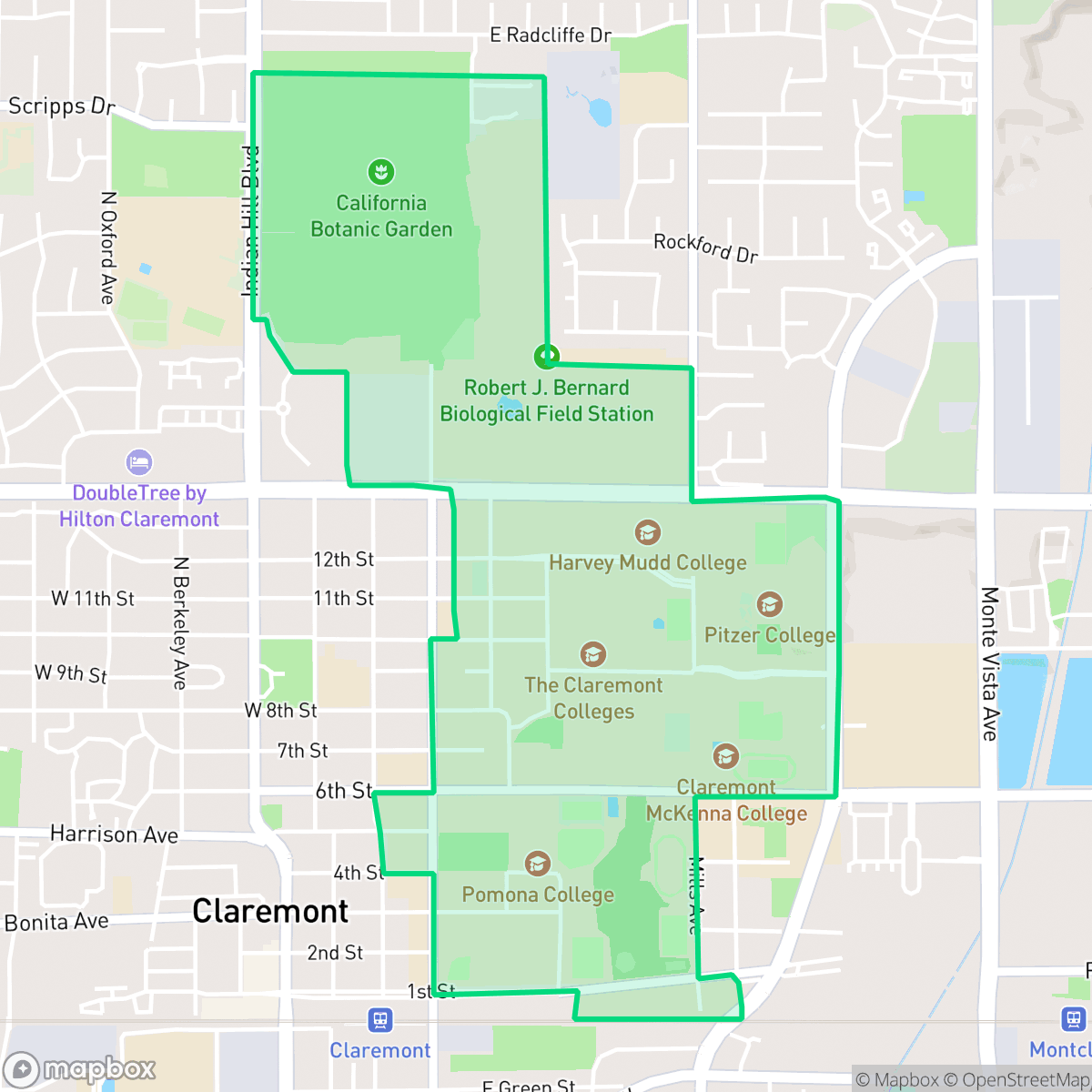 Map showing the location of The Claremont Colleges and Affiliated Institutions, Claremont, CA