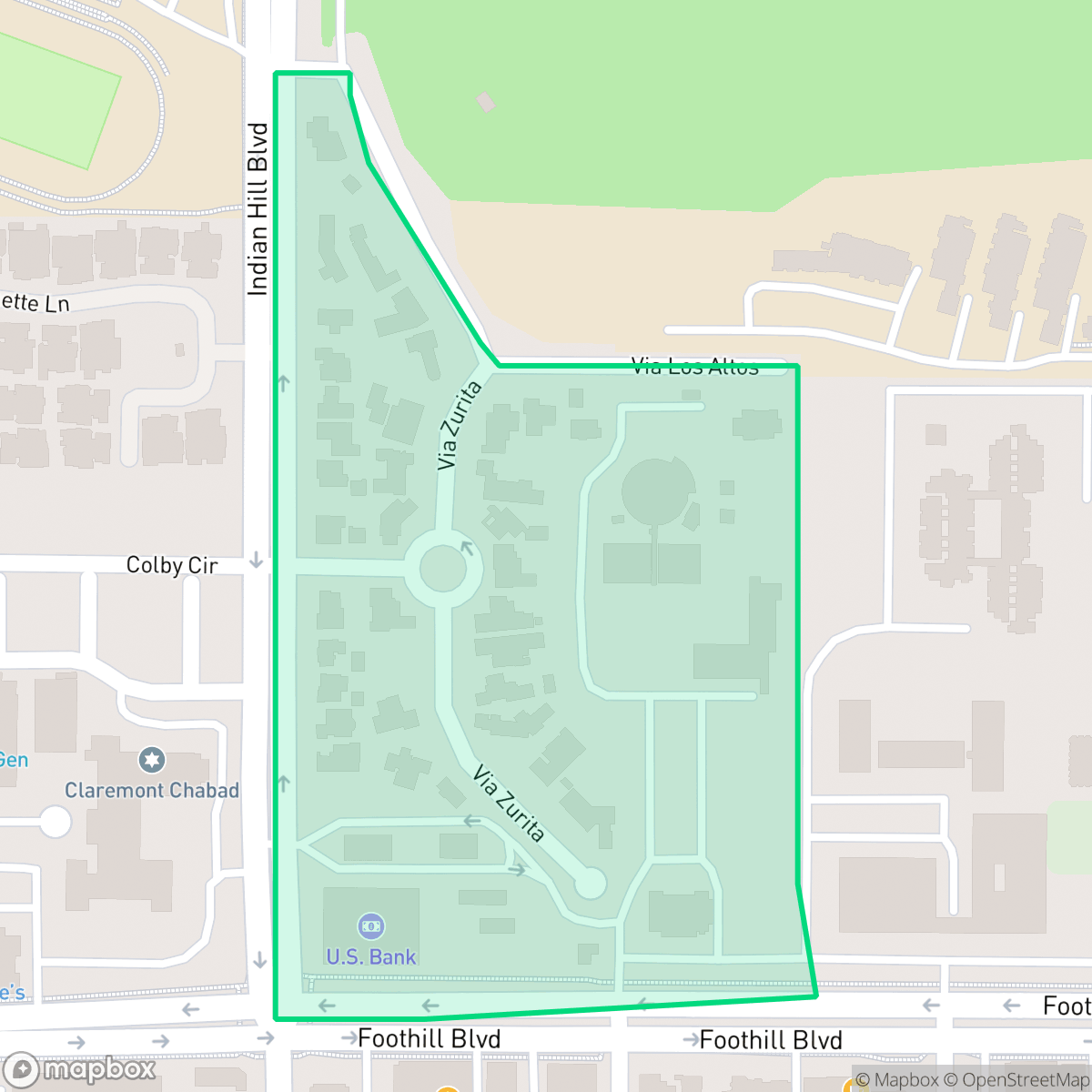 Map showing the location of Via Zurita, Claremont, CA